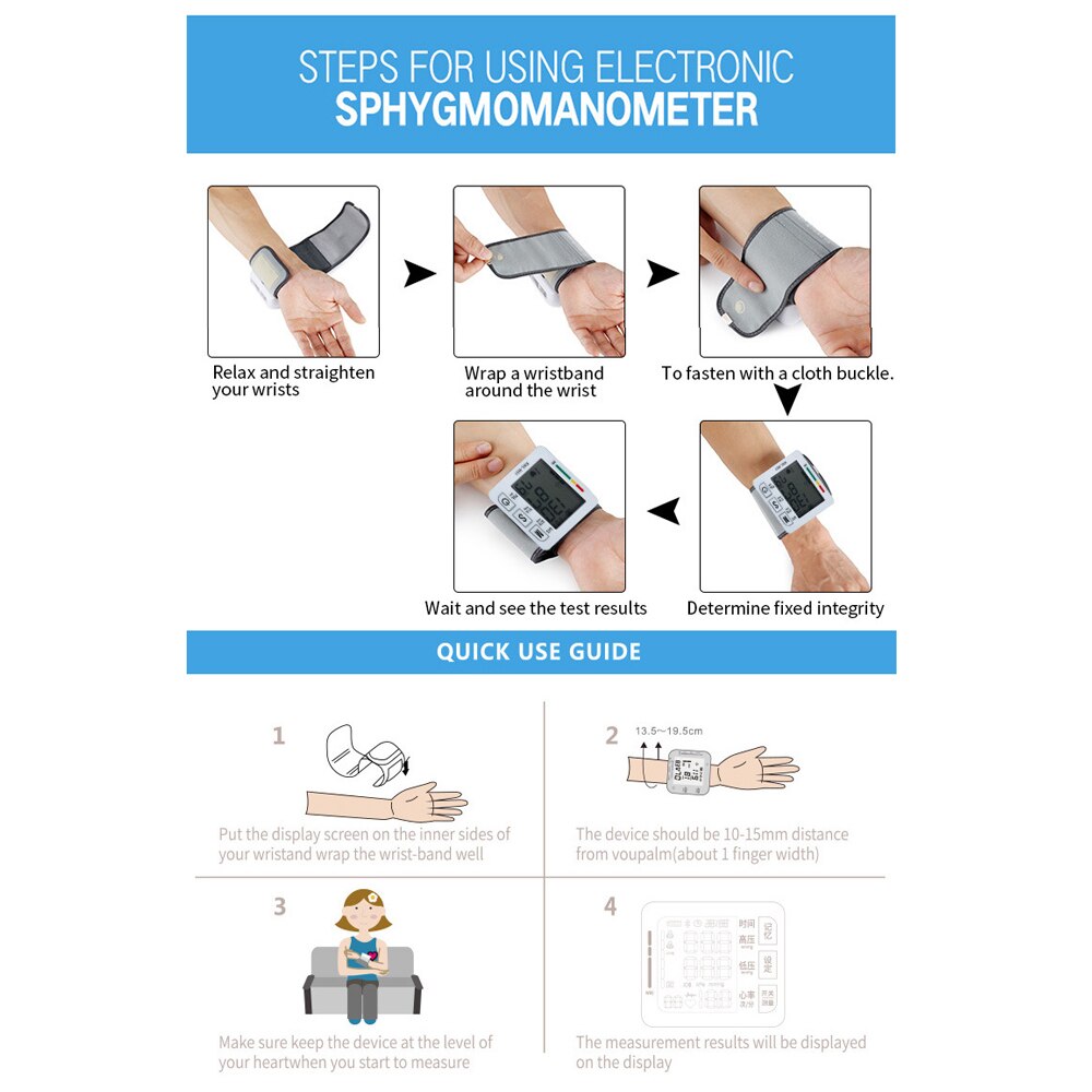 Pols/Arm Bloeddrukmeter Lcd Digitale Pulseheart Beat Rate Meter Apparaat Apparatuur Tonometer Bp Mini Bloeddrukmeter