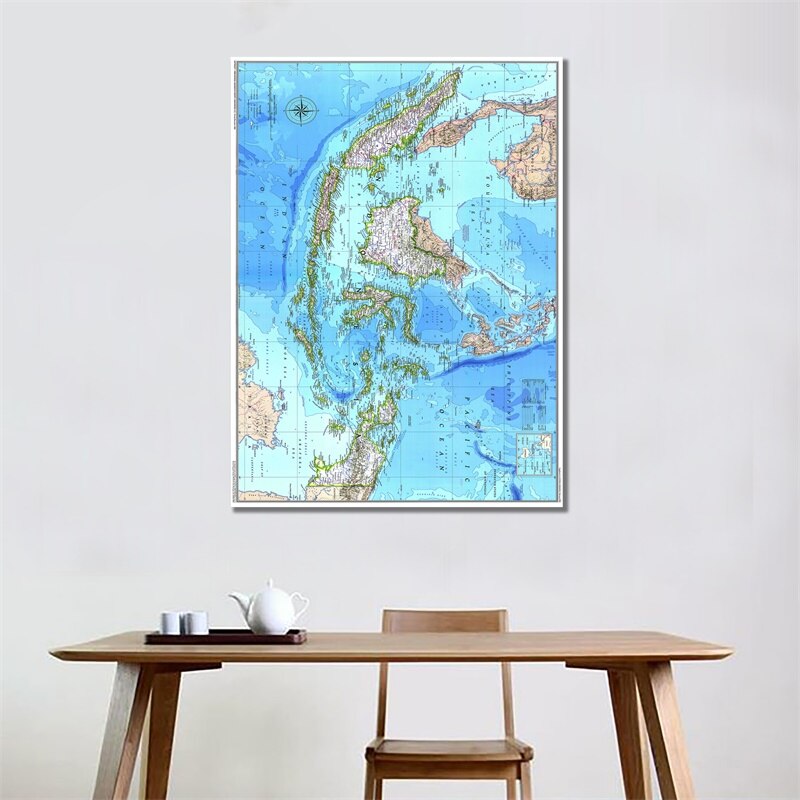 60x90cm HD Indonesia Fine Canvas Map Office Living... – Grandado