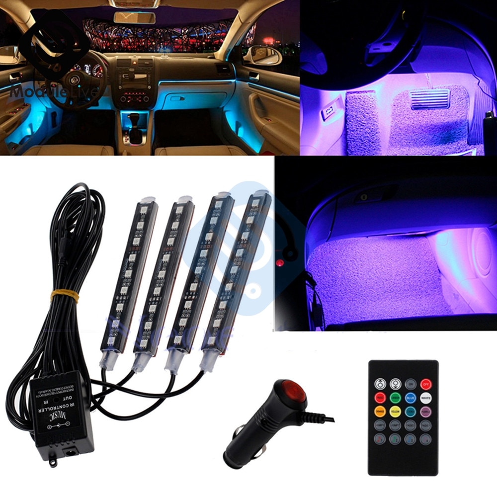 Auto Interni Rgb Kleur 9 Led Strip Licht Kit Draadloze Muziek Controle Automatische Controller 7 Kleur Voor Sfeer
