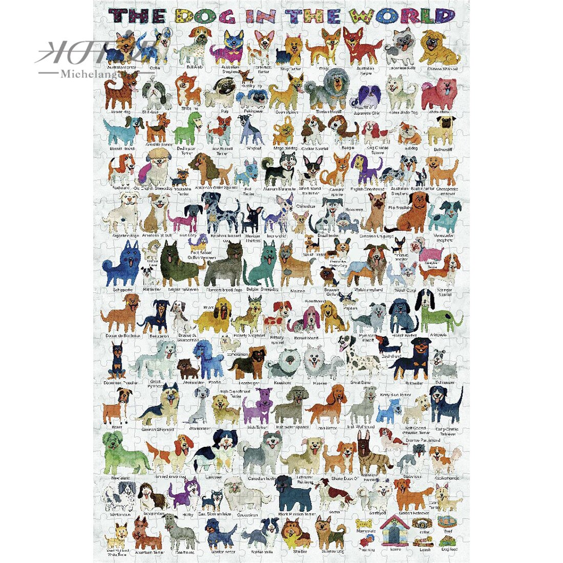 Michelangelo Wooden Jigsaw Puzzles 500 1000 1500 2000 Piece Dog Cartoon Animal Kid Educational Toy Watercolor Painting Art Decor: B-1000