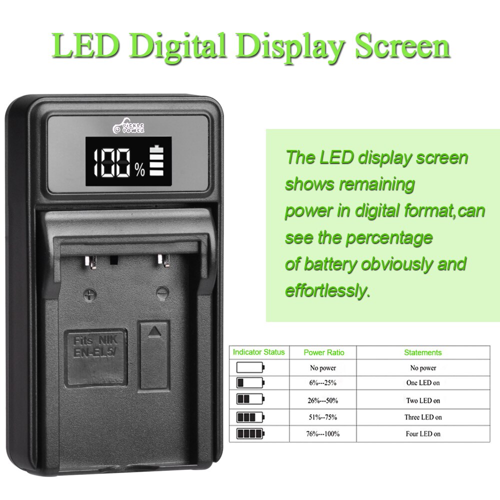 Batería EN-EL5 EL5 ENEL5 para cámara, Cargador USB LED para Nikon Coolpix P530, P520, P510, P100, P500, P5000, P5100, P6000, 3700, 4200