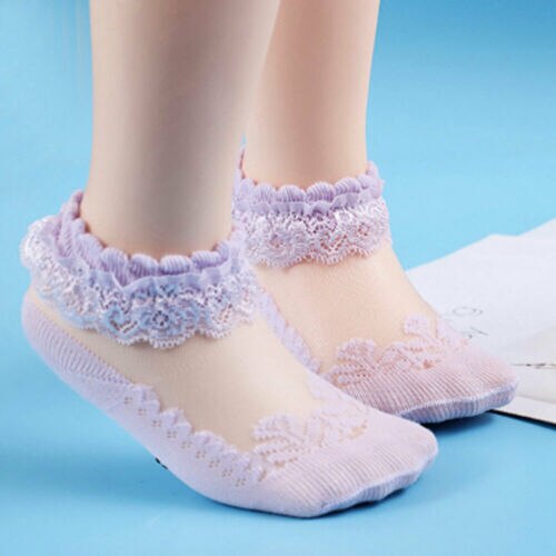 Lovely Super Cute Princess Lace Ruffle Frilly Ankle Socks-White Lace Mesh Baby Girl Socks 0-6Y