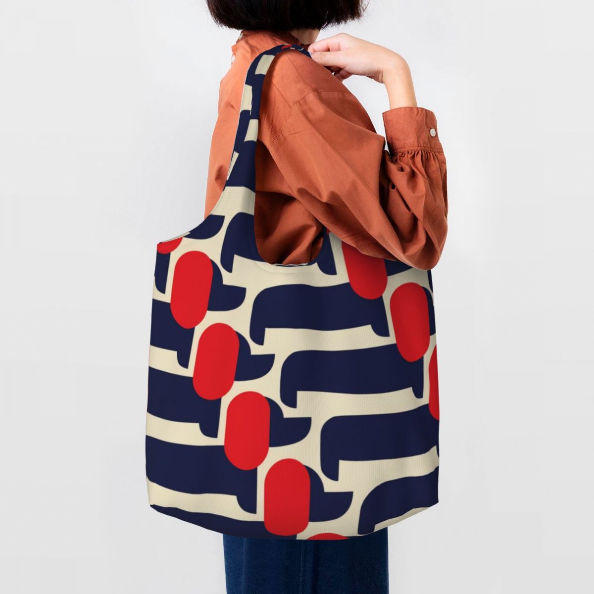 Impressão personalizada cão vermelho mostrar sacolas de compras reutilizáveis orla kiely mantimentos lona shopper bolsa ombro fotografia bolsas