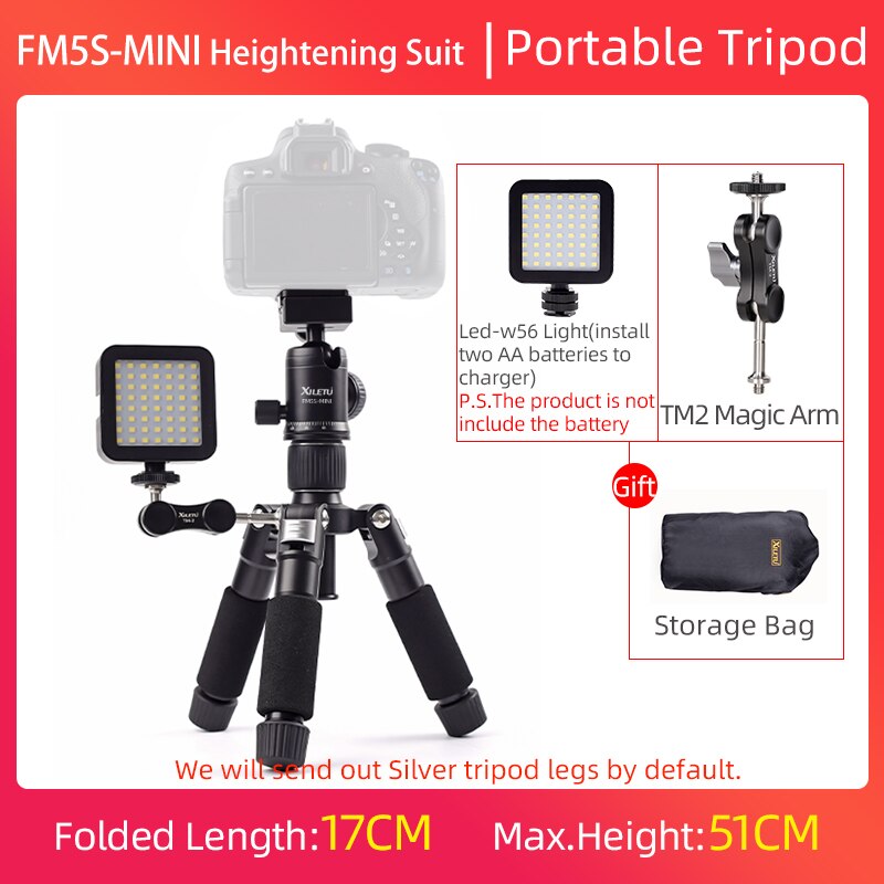 XILETU FM5S Portable Tripode Lightweight Travel Stand Tabletop Video Mini Tripod with 360 Degree Ball Head Tripod For Camera