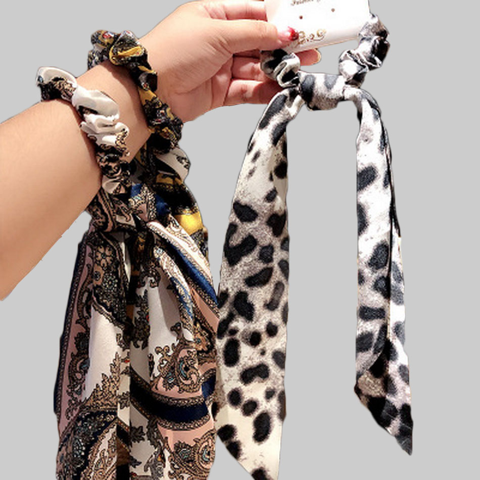 femme Satin cheveux cravates léopard cheveux cordes bandeau fille écharpe Scrunchie soie ruban élastique oreille de chat noeud bague chouchou foulard serre tete accessoires