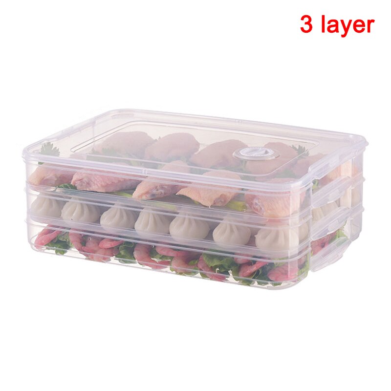 Container Airtight Food Preservation Tray Refrigerator Dumplings Storage Organizer Box with Lid FAS: transparent-3 layers