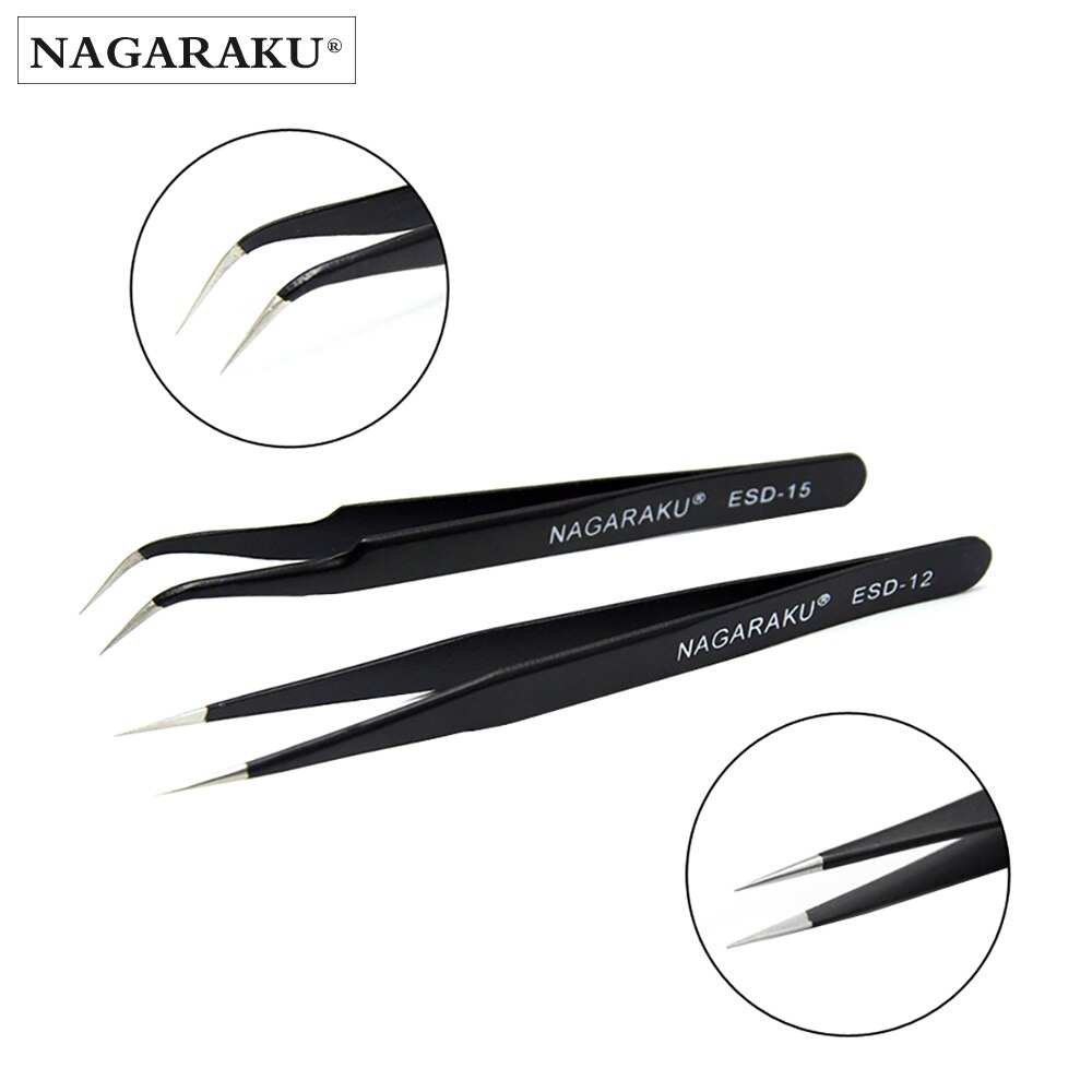 NAGARAKU Eyelash Extension 2pcs set Straight and Curl Stainless Lash Accurate Eyelash Tweezers Pincet False Eyelash Tweezers.