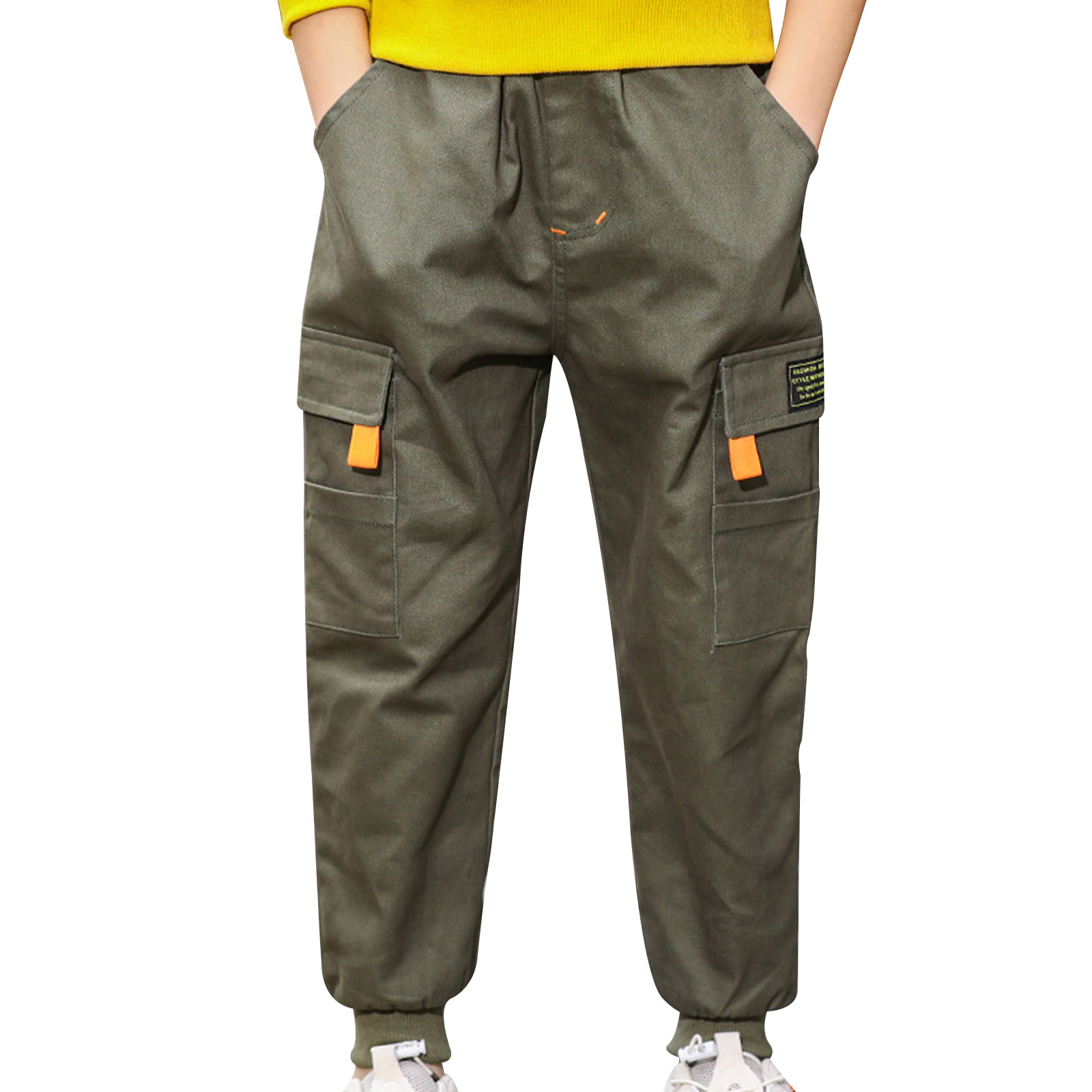 biodro chmiel spodnie dla dzieci chłopięce haremki, bojówki spodnie Multi kieszenie biegaczy wstęga bawełniana kombinezony spodnie dla dzieci nastolatki chłopcy spodnie dresowe: armia zielony / 160