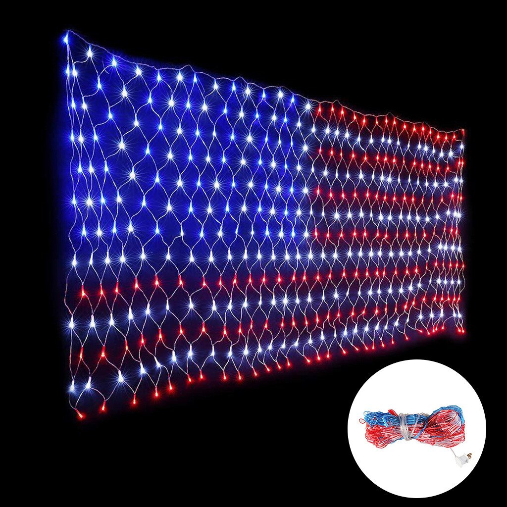 Amerikaanse Vlag String Lights Outdoor Verlichte Usa Vlag Waterdichte Opknoping Ornament 8 Modus Timer Functie Grote Usa Vlag Netto Licht