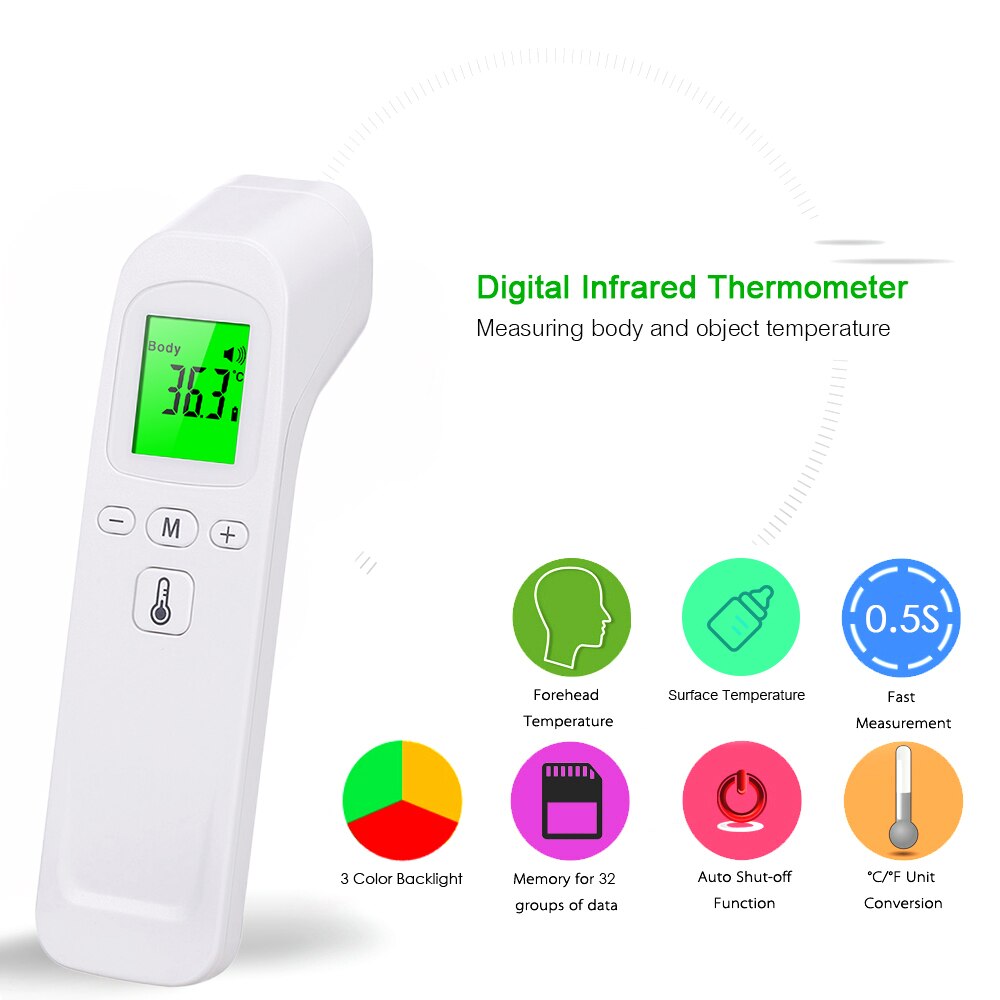 Non-contact Infrared Thermometer 3-Color Backlight LCD ℃/ ℉ Digital Accurate Forehead Thermometers Body Object Temperature