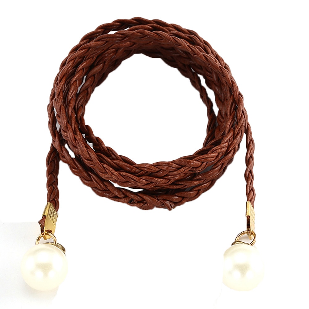40-Women Handmade Braided Waistband for Dress Rose Flower Tassel Self-Tie Thin Ceinture Femme Waist Rope Chain