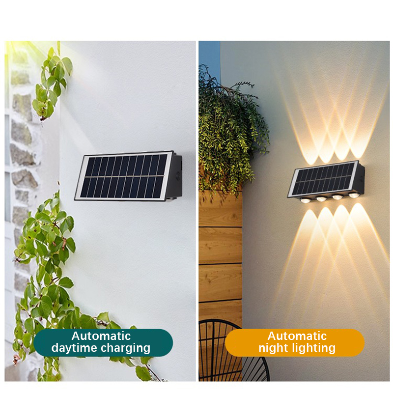 Led solcellevæglampe udendørs  ip65 vandtætte have dekorative væglamper rgb op- og nedbelysning udendørs led solcellelampe