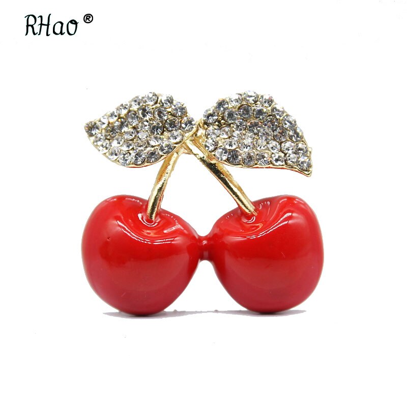 Rhinestone Red Cherry Brooch Banquet Men Women Brooch Pins Trendy Fruits Dress Sweater Suits Brooch Jewlery