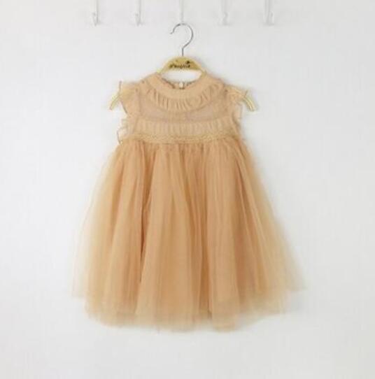 ¡Novedad del ! vestido verde tutú de encaje de verano para niñas, ropa encantadora sin mangas para niños, rojo/Verde/Beige/marrón: Beige / 8