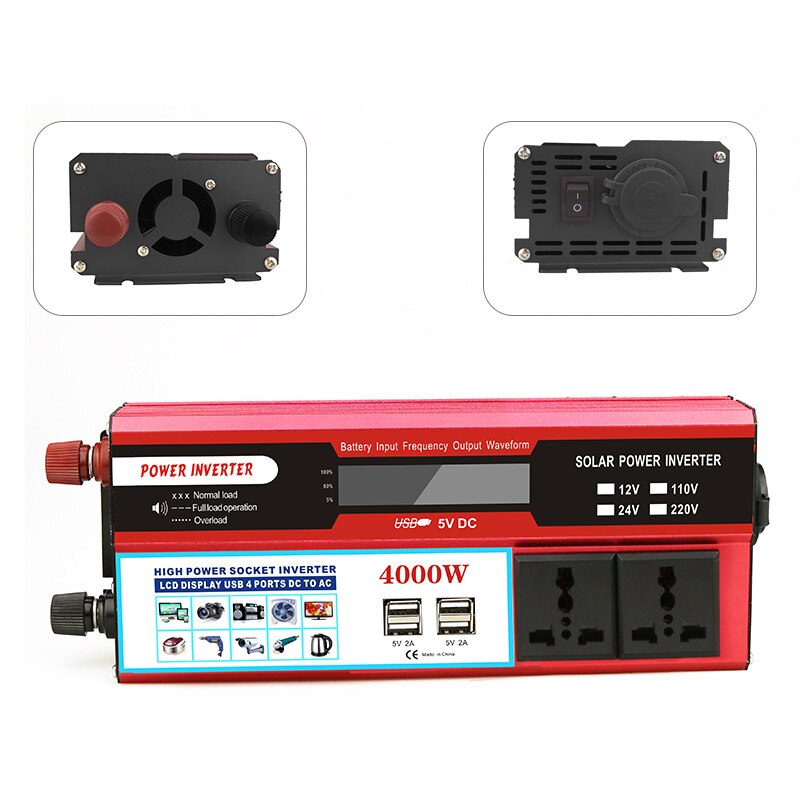 Kraftomvandlare spänningstransformatorenheter  dc12v till  ac 220v omvandlare +2 led-display 12v 220v 1000/4000w ren sinusvåg