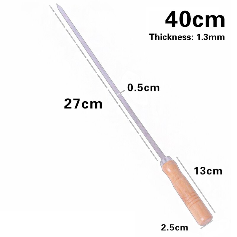 Broche à Kebab plate en acier inoxydable, 40cm, 10 pièces, Barbecue, aiguille à rôtir, fourchette à viande, outil de cuisson en plein air, accessoires de cuisson
