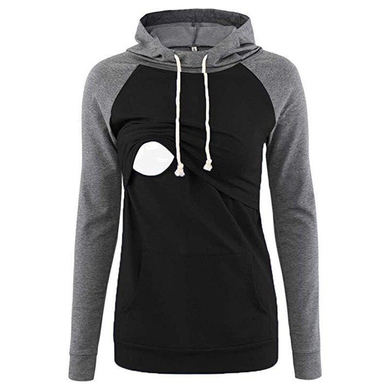 Autumn Casual Hoodies Women Maternity Nursing Pullover Breastfeeding Hoodies Pregnant Women Mother Breast Feeding Sweatshirt: Black / XL