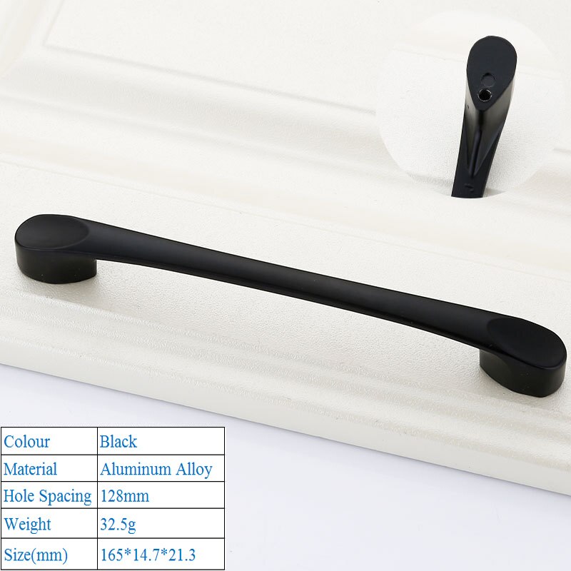 Poignée de porte noire moderne, à la américaine, poignée de meuble décorative: B 128mm