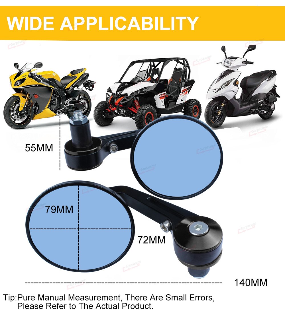 For Yamaha YBR 125 MT 07 XT 600 1 Pair 7/8" Motorcycle Rearview Mirror Round Handlebar Bar End Rear View Mirrors Accessories
