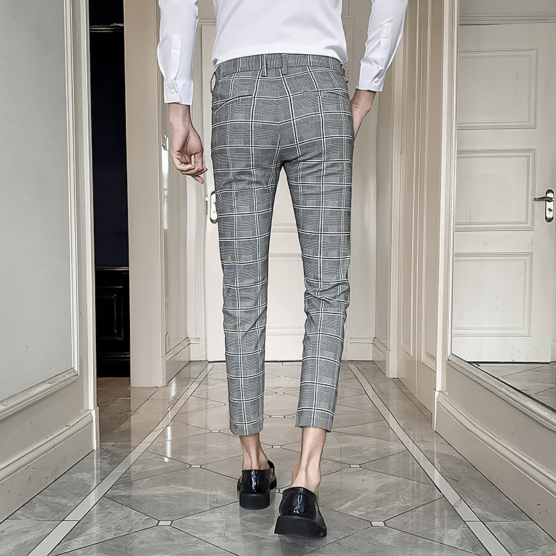 de los hombres vestido a cuadros pantalones de la longitud del tobillo Pantalon hombre Casual traje de hombre Slim Pantalón Formal de negocios pantalones Streetwear ropa