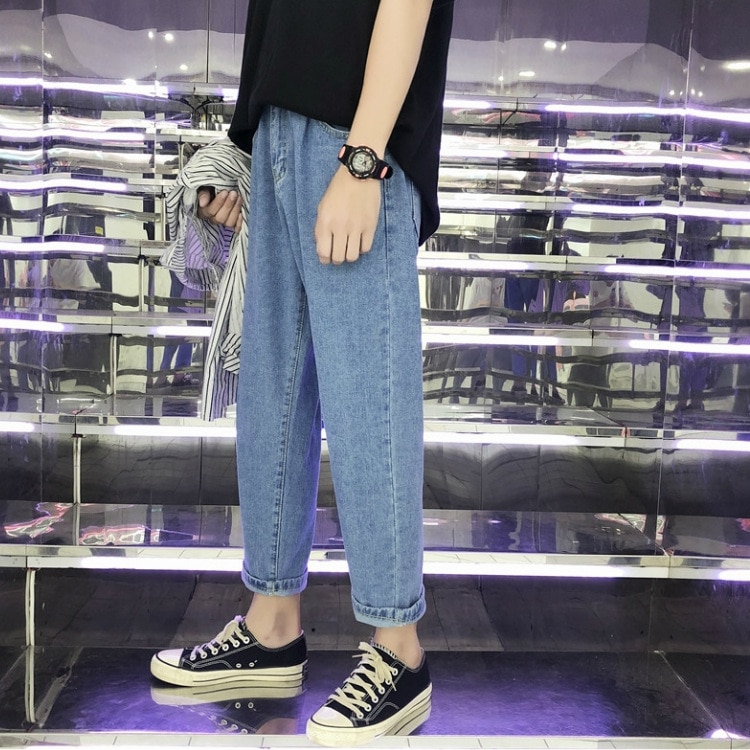 Fgkks trendmärke herr raka jeans herr enkla vilda ankellånga byxor sommar casual jeans herr