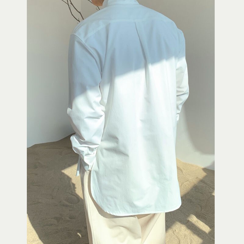 Mandlig vintage skjorte med krave til mænd japan korea streetwear afslappet løse langærmede skjorter
