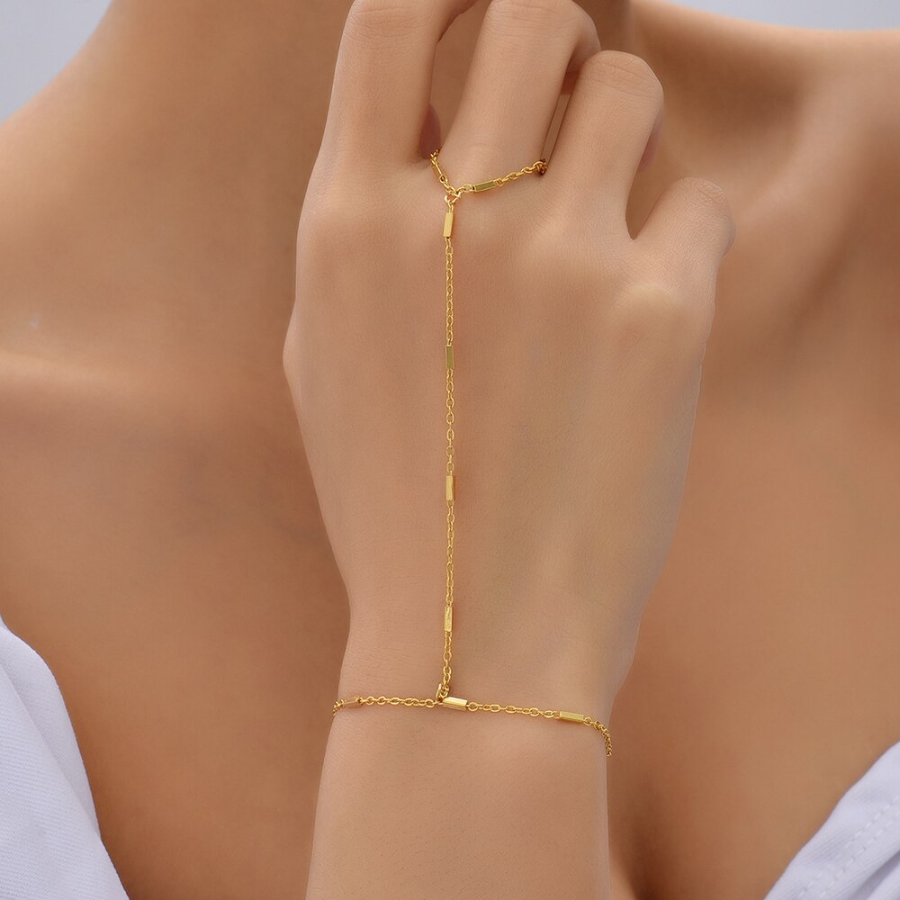 Creatieve Koper Metalen Dunne Kettingen Aansluiten Vinger Armbanden Voor Vrouwen Mode Gouden Vinger Hand Link Chain Sieraden