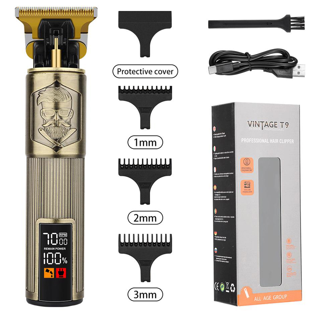 Cortadora de pelo Vintage T9 para barbería, Máquina para cortar cabello, cortadora eléctrica, cortadora de pelo led, afeitadora de barba tallada de dragón: Oro