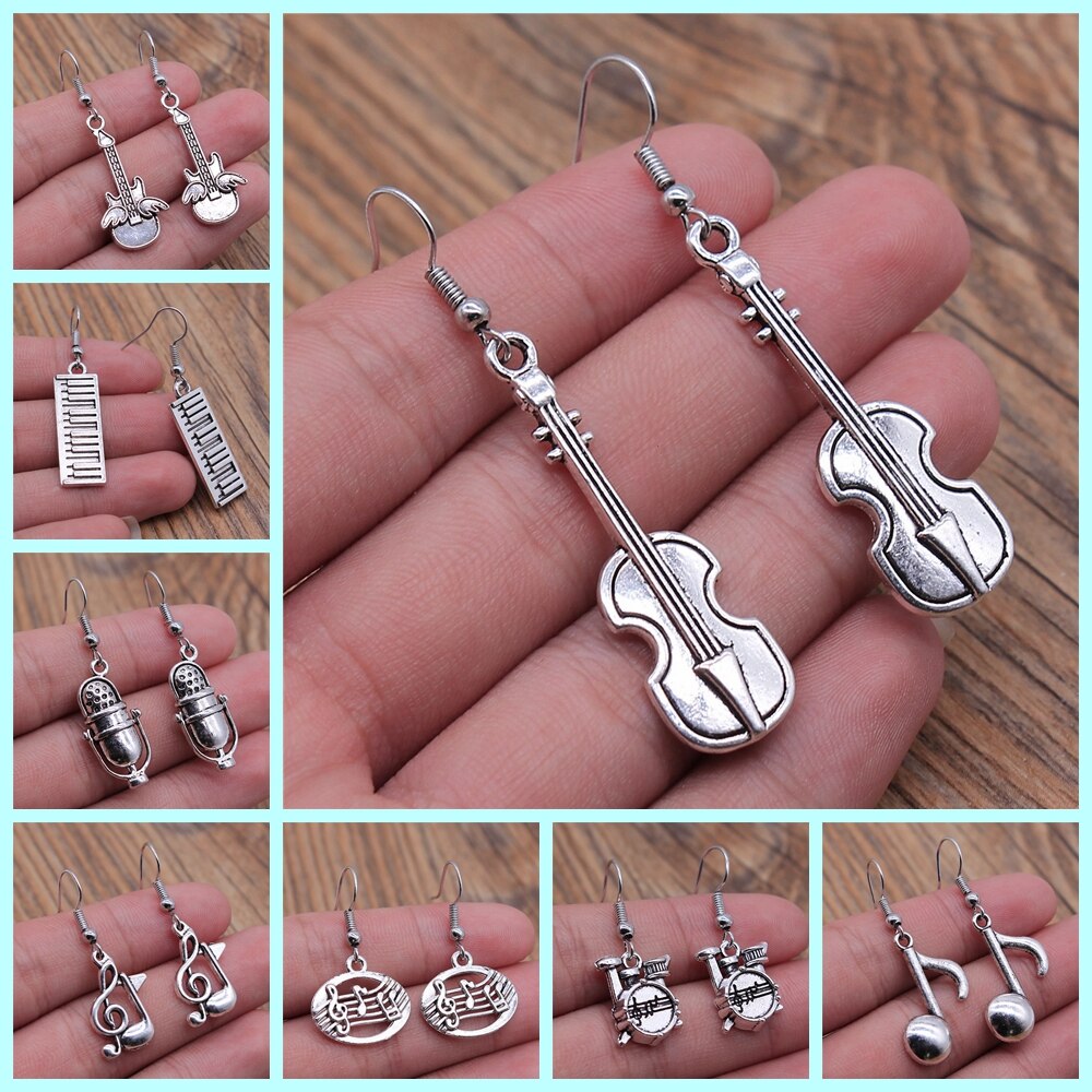Musical Jewelry Earrings Musical Note Microphone Drum Guitar Violin Shaped Dangle Earrings For Girls Women