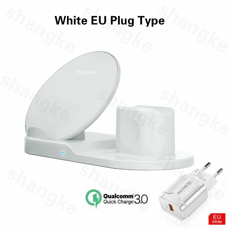 Wireless Charger Stand for iPhone AirPods Apple Watch, Charge Dock Station Charger for Apple Watch Series 5/4/3/2 iPhone 12 11 X: white EU plug