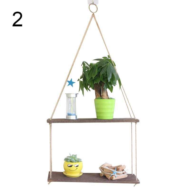 1 stk væggynge opbevaringshylder jute reb hængende hylde hjemme diy væg dekorativt stativ til samll urtepotte potteplanter holder: M / 2 lag
