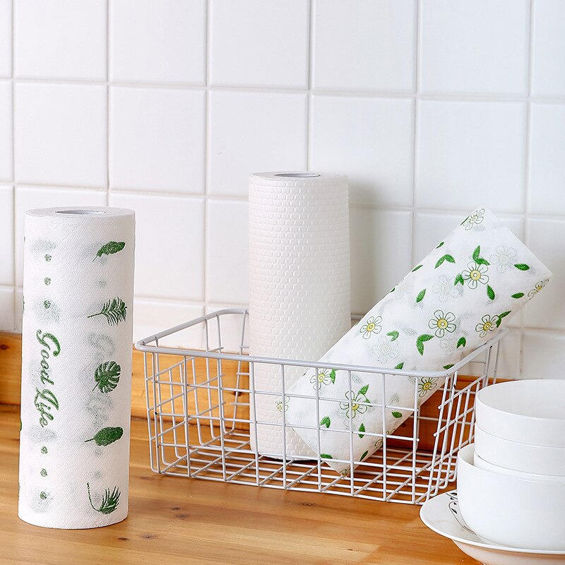 50pcs/Roll Disposable Cleaning Paper Towel Non Woven Fabric Kitchen Wiping Rag Cloth Anti-grease Cleaning Kitchen Paper