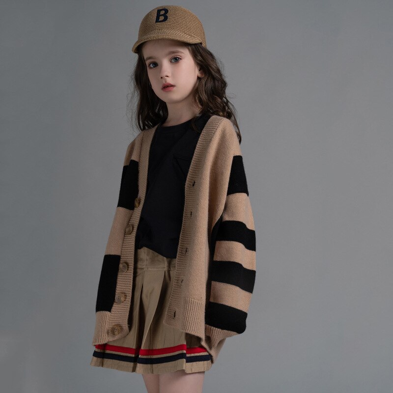 Cárdigan para niñas, suéteres para otoño, ropa para niños, atuendos para niños, abrigo cálido suave de invierno, suéter de punto para niños a rayas