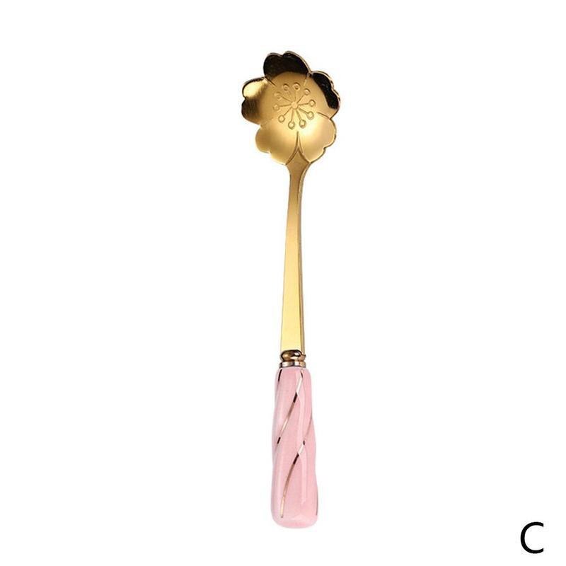 1 pièces cuillères turques en métal Rose cuillère cuillère à café en céramique en acier inoxydable couverts cuisine turc cuillère à boire cuillères Ha X9F9: C