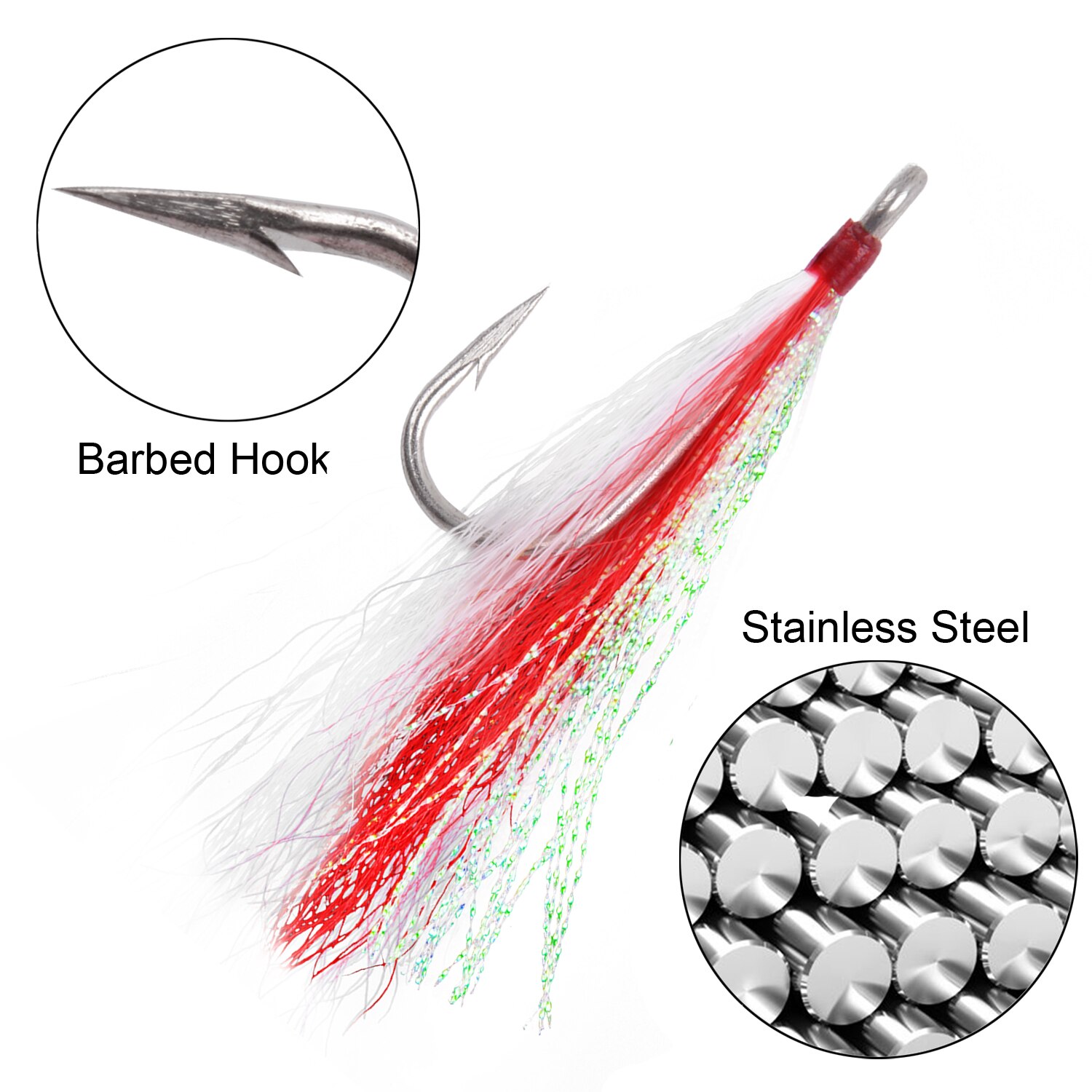 5Pcs Bucktail Teasers Fishing Hooks Stainless Steel Hook And Fishing Plugs Lures Buck Tail Jig Lures Rig For Catfish Bass