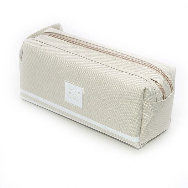 Pencil Case Solid Estuche Escolar Large Capacity Etui Pennen Box Trousse Scolaire Stylo Pencilcase Stripe Canvas Double Zipper: GRAY