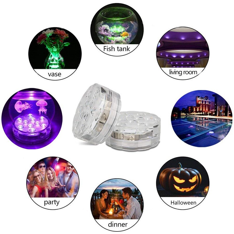 10 Led Submersible Light for Garden Swimming Pool Fountain Spa Party Bathroom IP68 Waterproof Underwater Lamp Remote Control LED