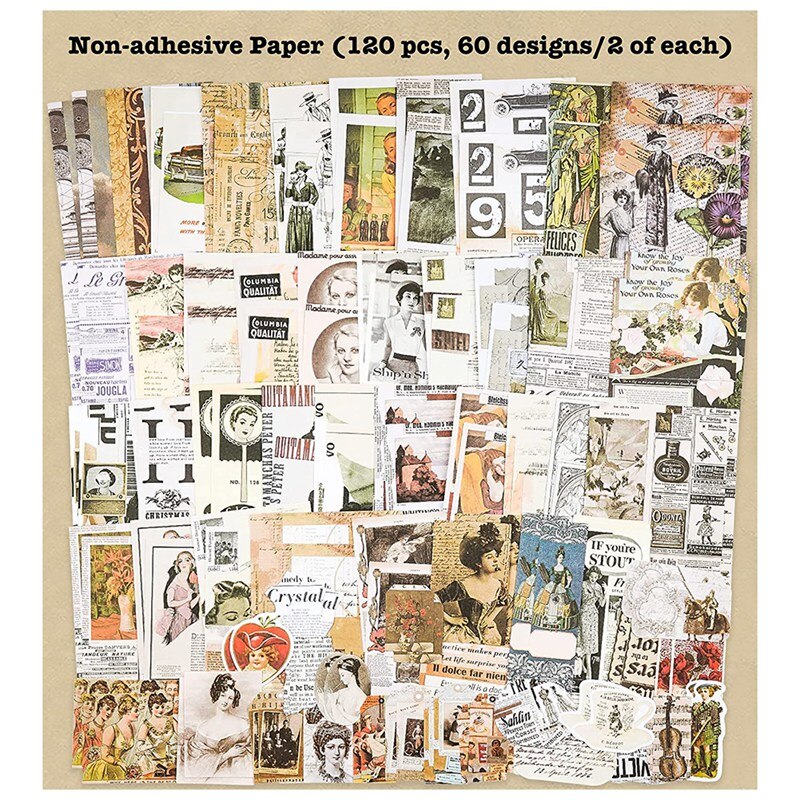 200 Pcs Vintage Ephemera Pack Junk Journal Kit Scrapbook Planner Supplies for Art Journaling Collage Craft (Exploration)