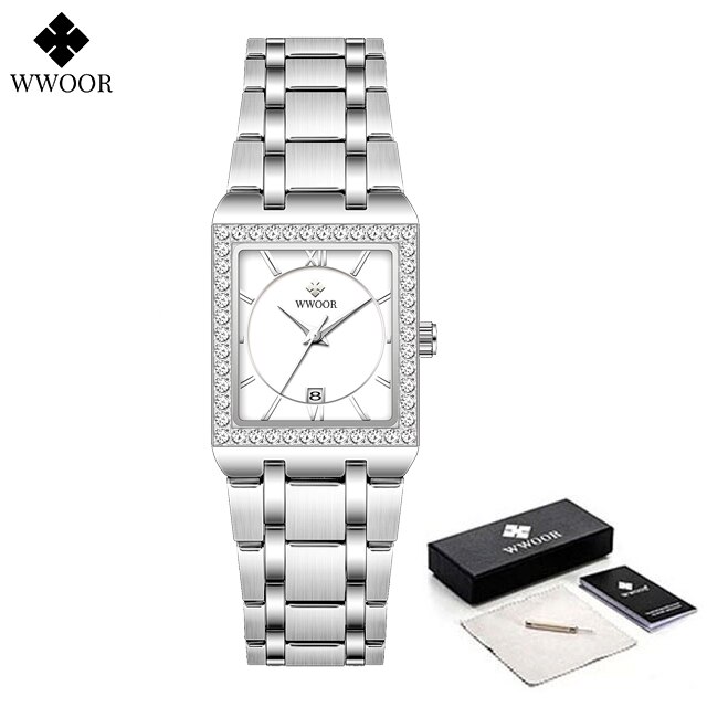 WWOOR Reloj Neue Damen Diamant Uhr oben Luxus Platz Armbanduhr Einfache Frauen Kleid Kleine Uhr Relogio feminino: Lila