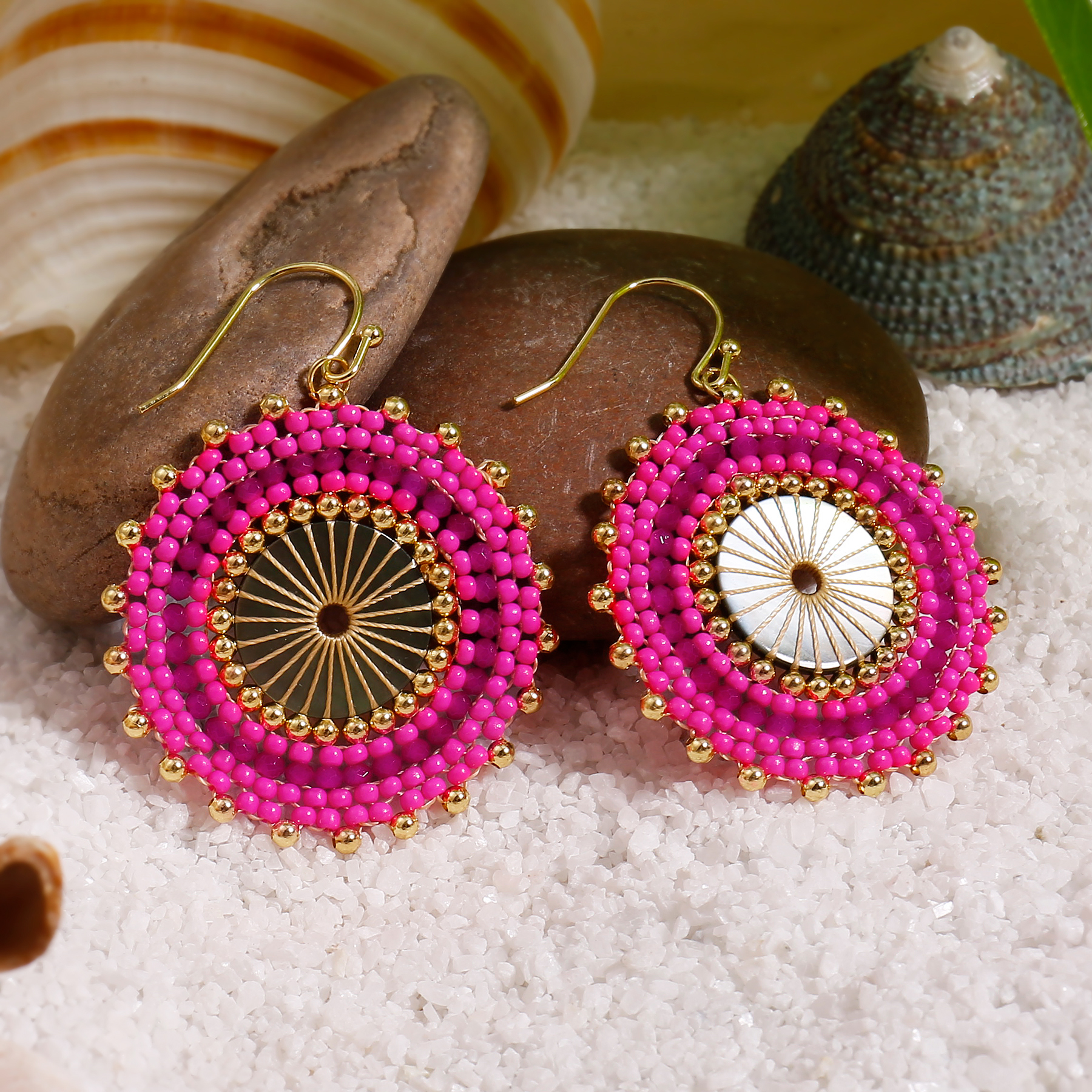 Badu-pendientes colgantes con cuentas redondas de colores para mujer, aretes grandes de cristal hechos a mano con cuentas bohemias, de joyería