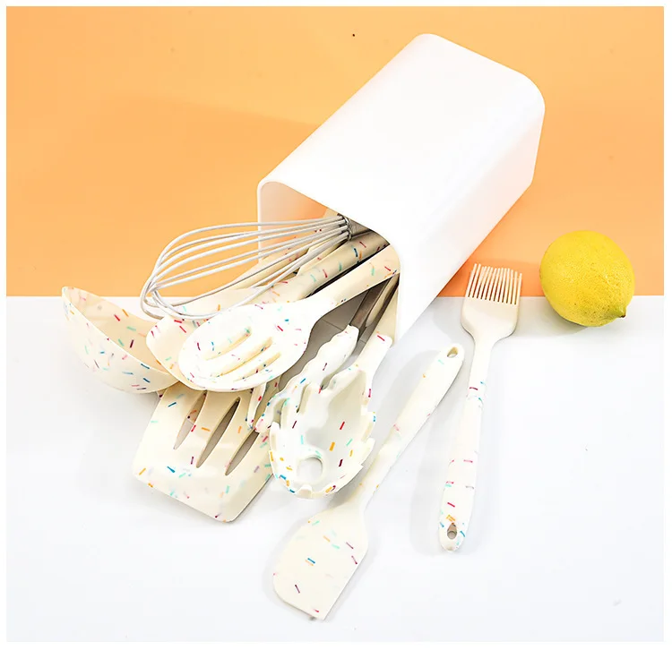 Color Dot Silicone Kitchenware Long Handle Soup Spoon Colander Frying Spatula Egg Beater Household Baking Cooking Tools