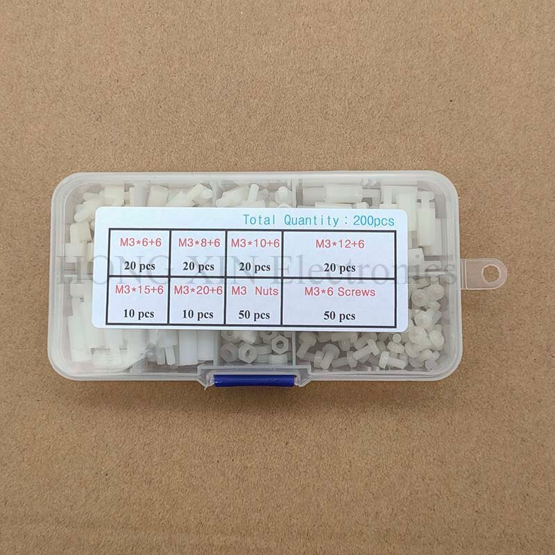 200 Stks/set M3 Wit Hex Nylon Standoff Spacer Kolom Nylon Plastic Afstand Schroeven Moeren