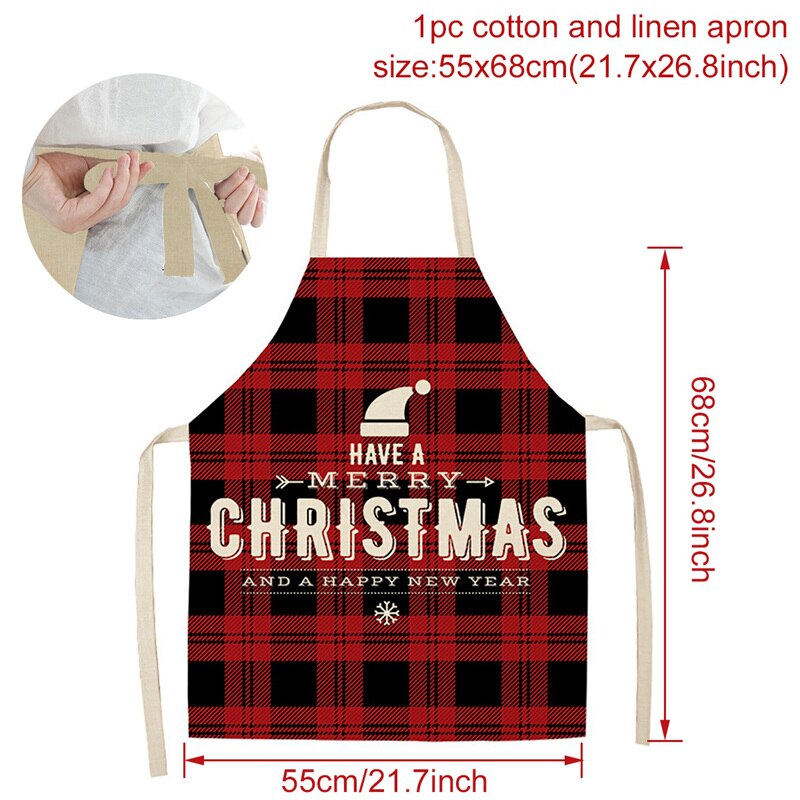 Tablier de noël joyeux noël treillis imprimé sans manches coton lin tabliers pour hommes femmes outils de nettoyage à domicile: Style 11