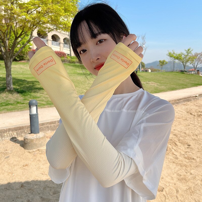 Armstulpe mit farbverlauf, uv-schutz, weiche armmanschette aus eisseide, sonnenschutz für den sommer, schnelltrocknend, dünn und atmungsaktiv: Gelb