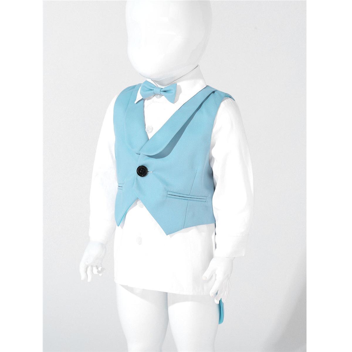 Trajes de esmoquin para bebés y niños, chaleco de esmoquin con botones, camisa blanca de manga larga, Top con pajarita