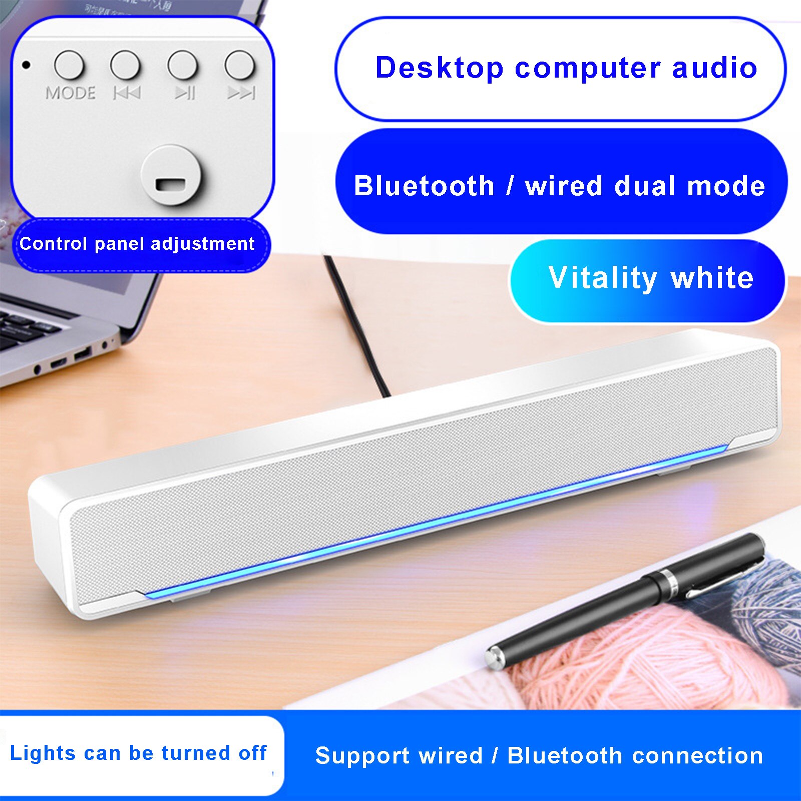 Computer Speakers USB Powered Stereo Sound Bar Speakers with Music Player for Desktop Laptop Phone PC Wired/Bluetooth Speaker