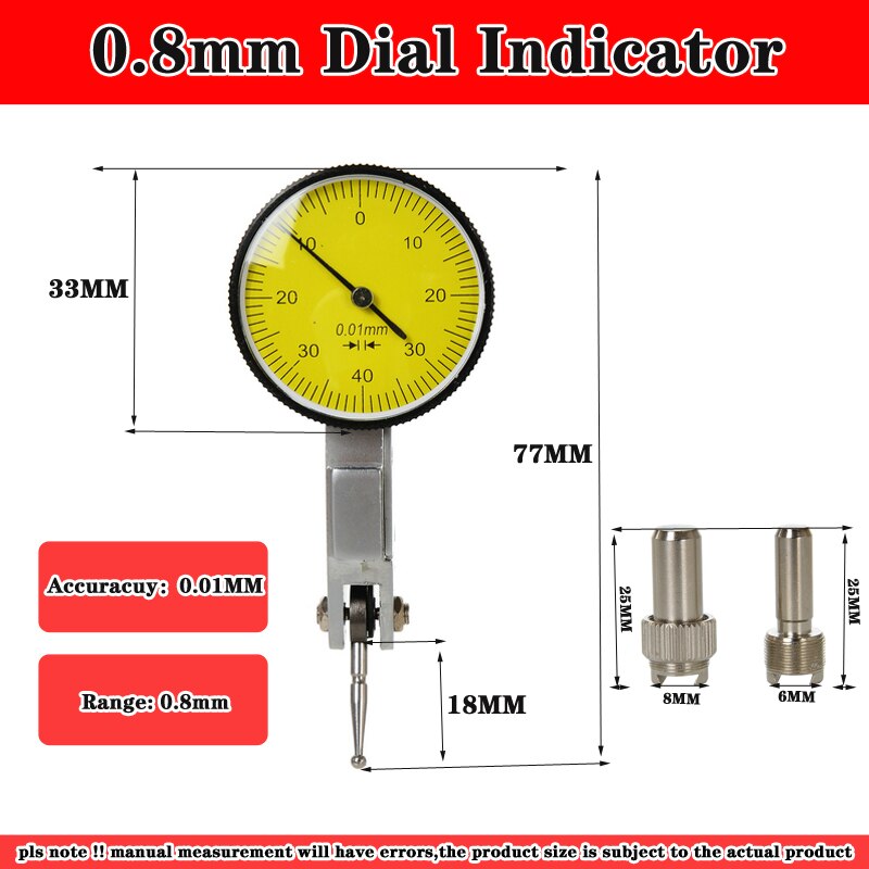 Mini 10mm dial indikator magnetisk stativ base holder dial test komparator til udstyrskalibrering: 0-0.8mm