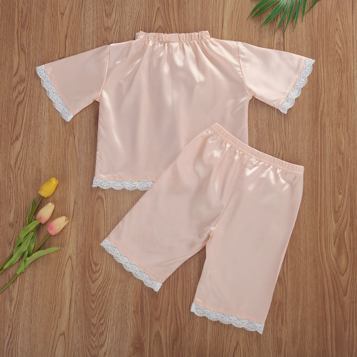 Peuter Baby Meisje Pyjama Tweedelige Set Kant Korte Mouwen Tops Shorts Broek Outfits Set Nachtkleding Homewear Pjs Set