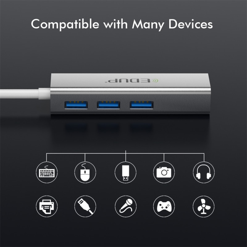 EDUP USB C HUB 1000Mbps 3 Ports USB 3.0 Type C HUB USB to Rj45 Gigabit Ethernet Adapter for MacBook Laptop Computer Accessories