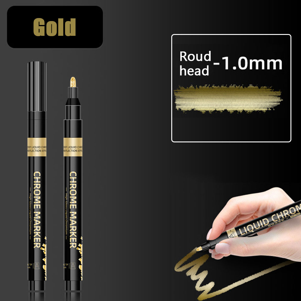 Chrom Spiegel Marker Stift 0,7mm 1mm 2mm DIY Zeichnung Farbe Stift Spiegel Marker Chrom Silber Gold Marker Auto Styling Kunst Handwerk: Silber